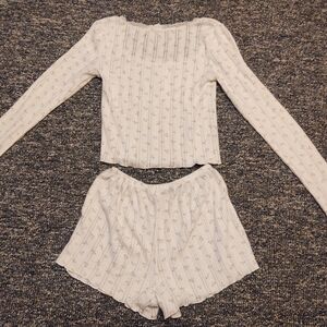 Pink Rose White Lace Trim Top And Shorts